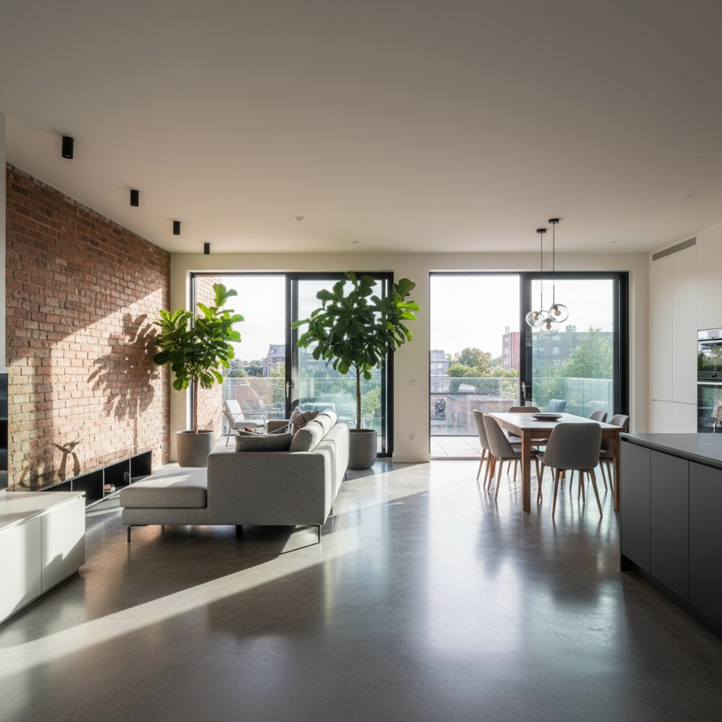 Modern HDB Living Room with Polished Concrete